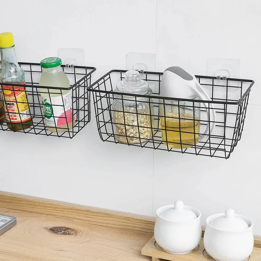 

High Quality Home Metal Wire Storage Basket For Kitchen Wall Decoration, Black