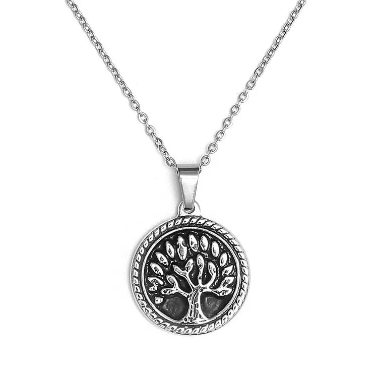 

Hot Selling 925 Sterling Silver Plated 316L Stainless Steel Round Coin Tree of Life Pendant Necklace, N/a