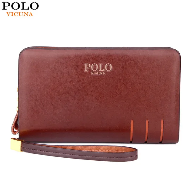 VICUNHA POLO 2017 Novos Chegada da Alta Qualidade PU de Couro Dos Homens M&atilde;o saco de Marca Homens Bolsa Grande Capacidade Embreagem Carteira Marrom Preto V301