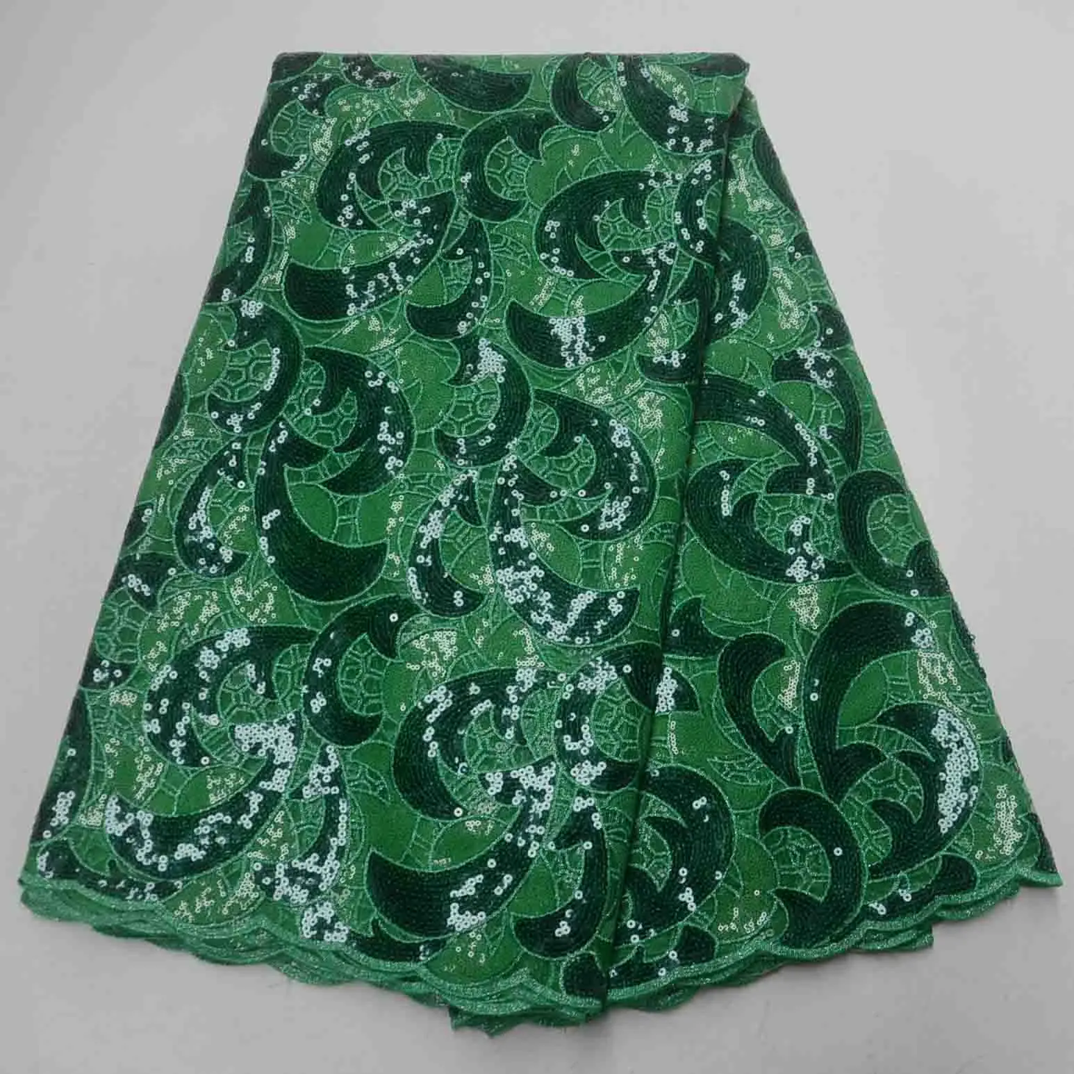

African Double Organza Lace High Quality Handcut Sequins Sequence French Tulle Swiss Organza green Lace 5Yards