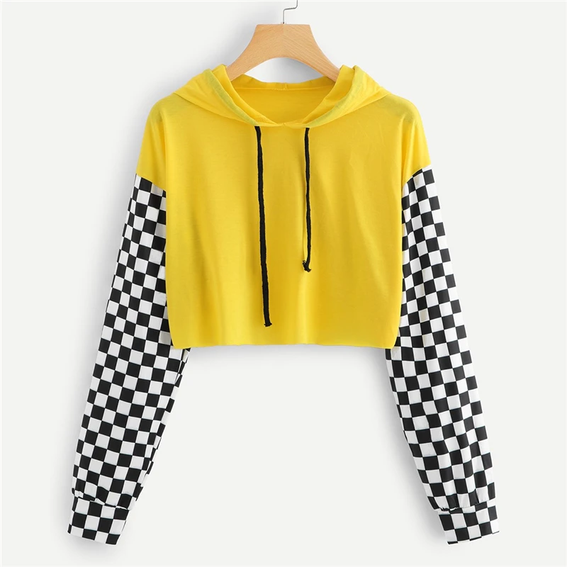 

Long Sleeve Drawstring Hooded Sports Women Yellow Crop T Shirt 2018 Autumn Sportswear Gym Running Tees, Customized color