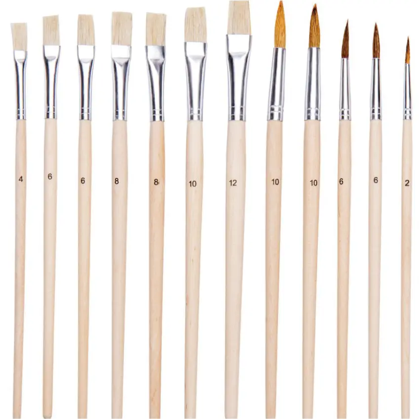 12 Artist Hog Bristle Oil Painting Brushes Set With Acrylic Brush Oil ...