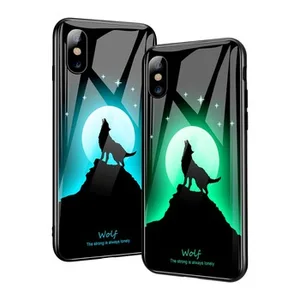 tempered glass night light phone case for iphone x xs max xr,for iphone luminous glass case