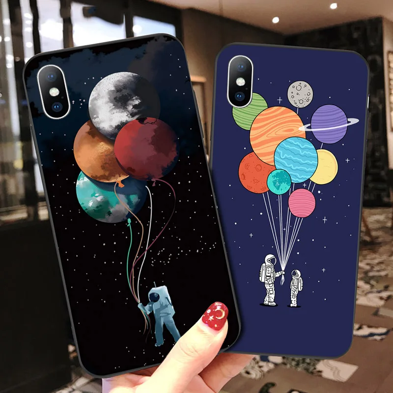 

LOVEBAY Cartoon Astronaut Phone Case For iPhone 7 6 6s 8 Plus XS Max TPU Silicon Cases For iPhone X XR 5 5S SE Moon Stars Cover