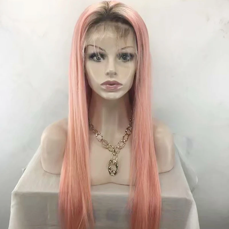 

1b pink human hair wigs ombre pink lace front wig long light pink wig