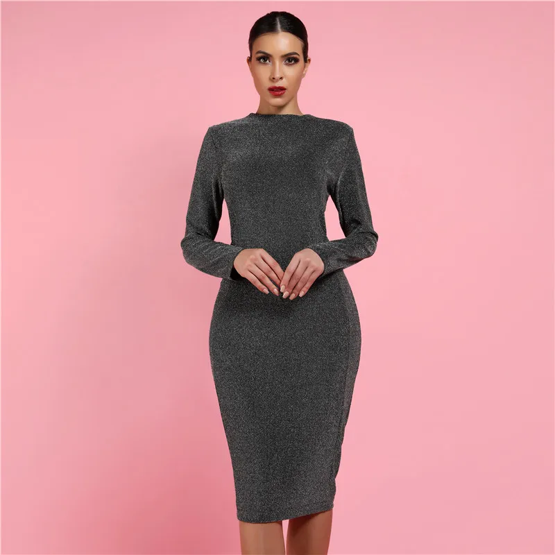 

2019 Womens Party Bodycon Mini Dress Sparkle Draped Sexy Long Sleeve Bodycon Dress