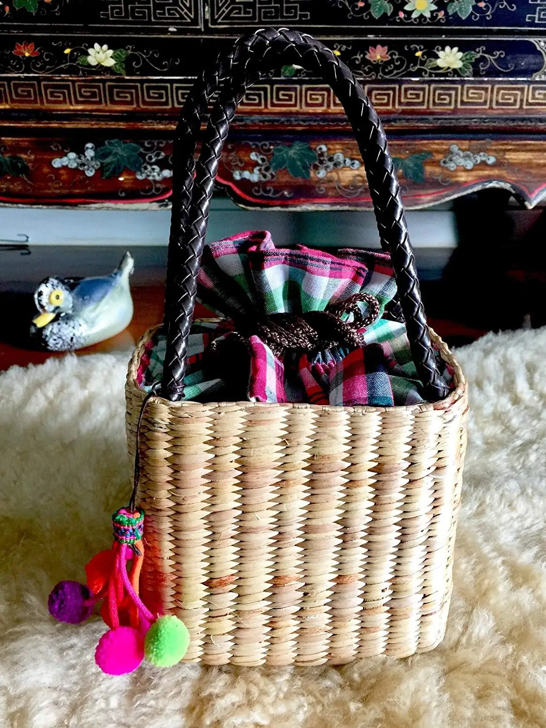 Pom Pom Bag Tassel,Handwoven Straw Bag,Mini Straw Tote Handbag,Mini Straw Bag,Straw Tote,Straw Basket Bag,Pom Pom Straw Bag,Straw Purse,Pom Pom Bag,Straw Beach Bag