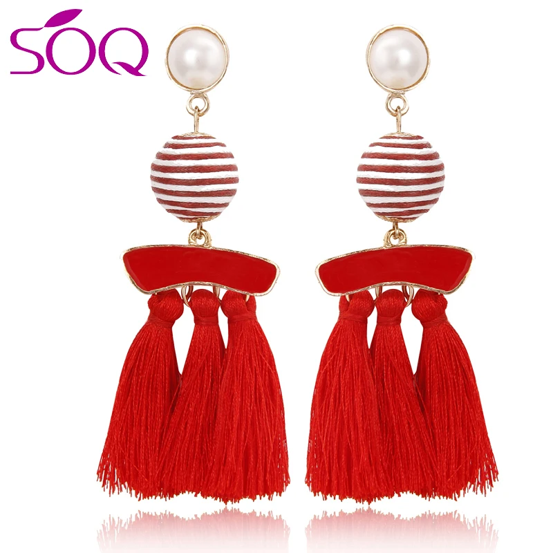 New Jewelry Fashion Colorful Tassel Hand Woven Ball Long Drop Women Tassel Earrings Buy Tassel