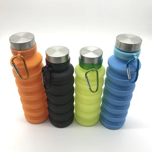 Image of BPA Free Foldable Water Bottle Reusable Collapsible Silicone Cup With Stainless Steel Cover