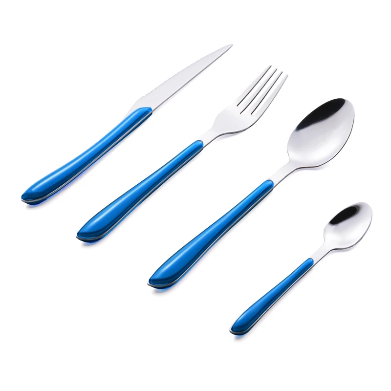 Stainless Steel 24pcs Flatware Sets Blue Plastic Handle Cutlery Sets