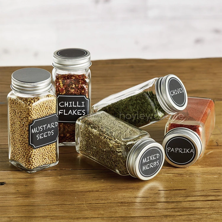 

Square Glass Spice Storage Container Seasoning Bottles 4oz Spice Glass Jar with Shaker, Customized