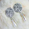 Hot style full drill five leaf flower Water droplets favorite stick pearl earrings