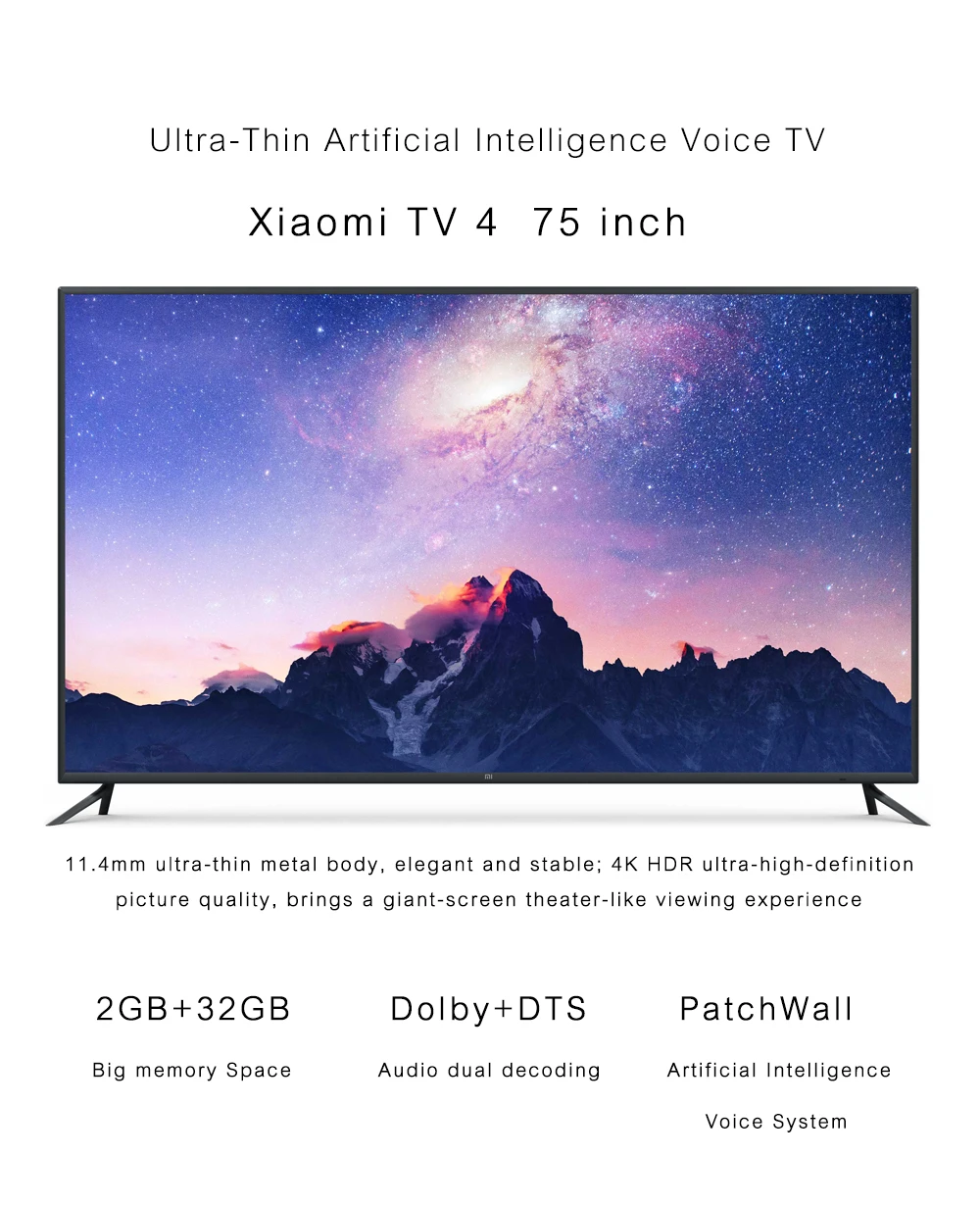 Xiaomi Mi Smart Tv 4 75インチワイヤレス超薄型aiインテリジェンスボイステレビ4k Hdr 2gb 32gb Ram Buy Xiaomi テレビ Xiaomi テレビ 4 Mi テレビ Product On Alibaba Com