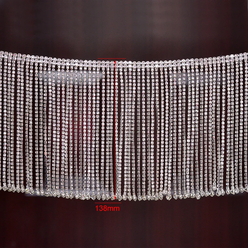 1 Yard Glitter Sewing Strass Ribbon Metal Trimming Crystal Applique Clear AB Glass Rhinestone Chain Fringe