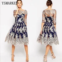 

YSMARKET Luxury Lace Dress Women Embroidered Vintage Sexy Autumn Princess Tutu Dresses Long Sleeve Hollow Party Dresses EK1044