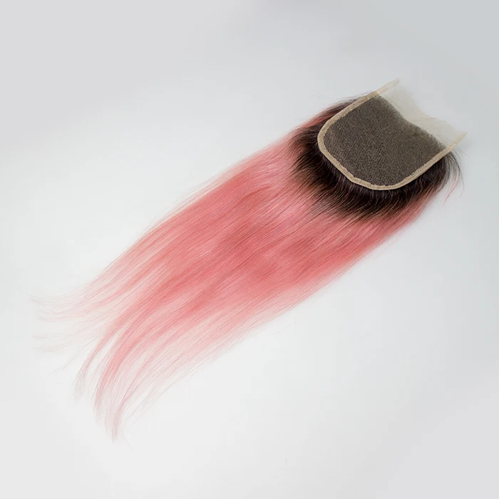 

Malaysian Straight Closure Pink Ombre Color Human Hair Lace Closure, Natural color #1b,color #27 #99j #pink dart root