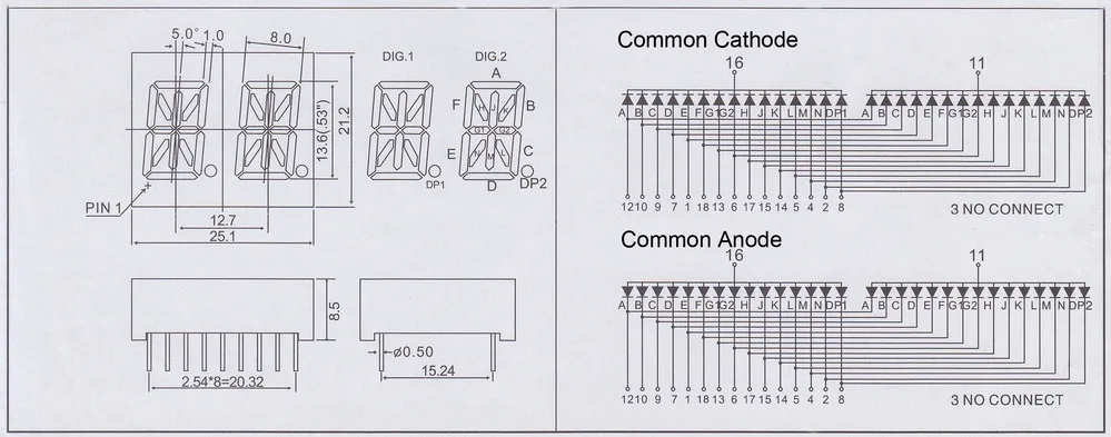 14 segment display PDA54-11srwa / PDC54-11srwa DUAL ALPHANUMERIC