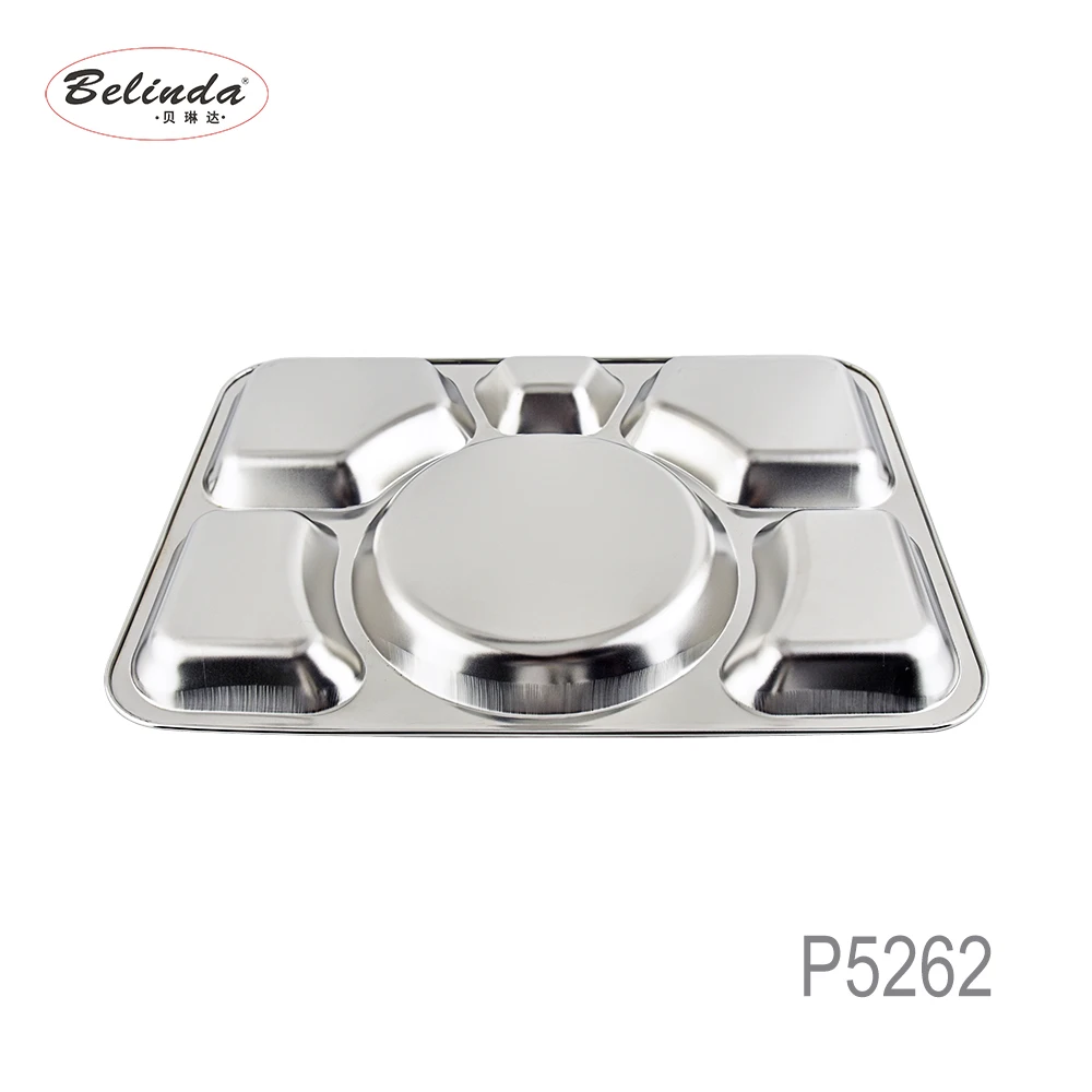 6 Divided Food Grade Stainless Steel 304 Fast Food Canteen Compartment Tray P5262-3