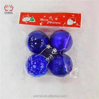 Factory Wholesale 6cm 4pcs Opp Blue Christmas Balls Plastic