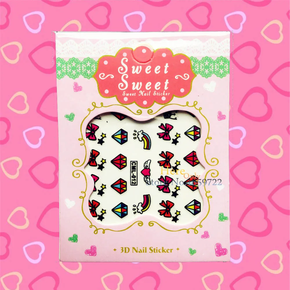 1PC Lovely 3D Cartoon Nail Art Sticker HCML 012 Manicure Plate Tips Rainbow Diamond Pattern Youth