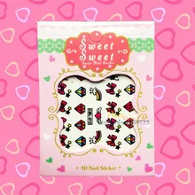 1PC Lovely 3D Cartoon Nail Art Sticker HCML 012 Manicure Plate Tips Rainbow Diamond Pattern Youth