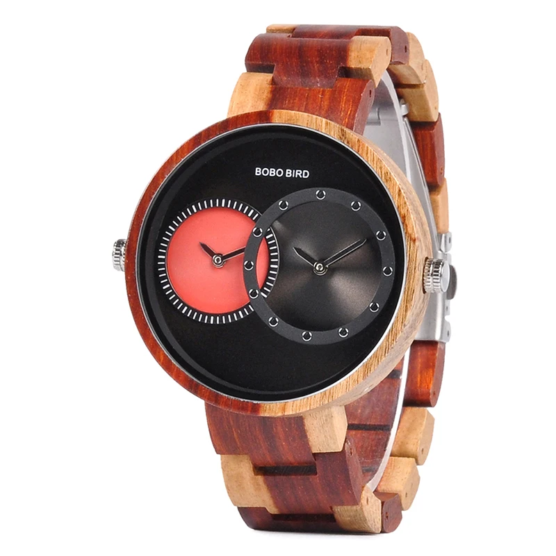 

Double movements wooden watch Minimalish Design with two displays