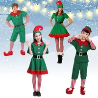 

Christmas Elves Costumes Women Christmas Halloween Costume Long Sleeve Green and Red Girl Elf Dress Christmas Costume