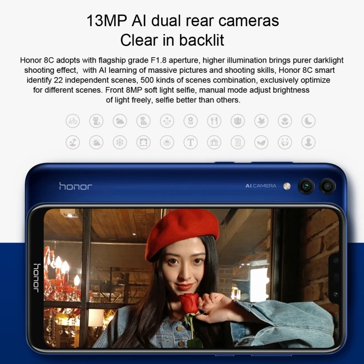2019 Newest Arrival Smart Phone Huawei Honor 8C, Dual 4G, 4GB+32GB, Dual AI Back Cameras Huawei Android Mobile Phone