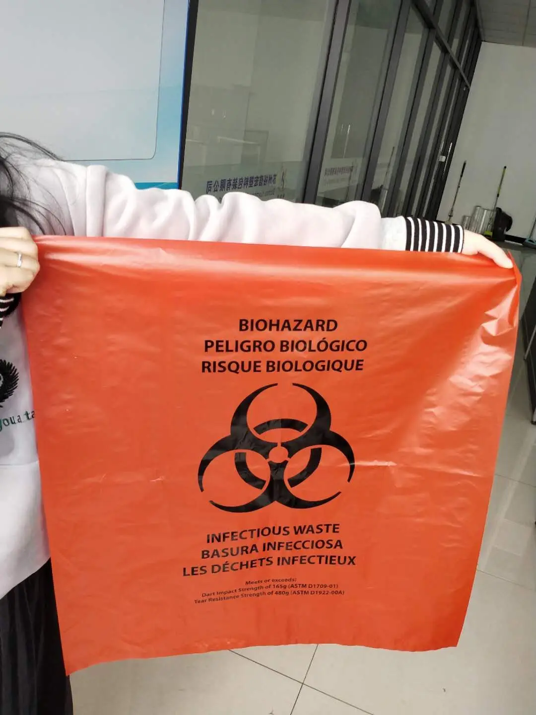 Biohazard red bag for chemical waste