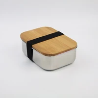 

Storage Boxes&Bins stainless steel wooden sandwich bento lunch box food container bamboo lid