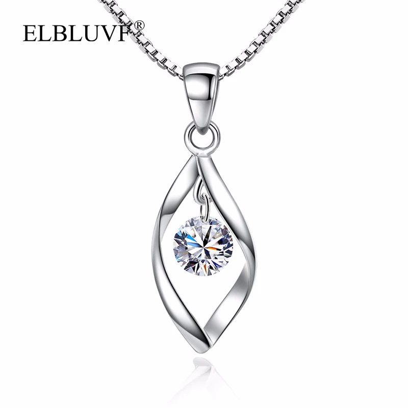 

ELBLUVF Free Shipping Copper 925 Sterling Silver Plated New Women Design Jewelry Zircon Wave Pendant Necklace, White gold
