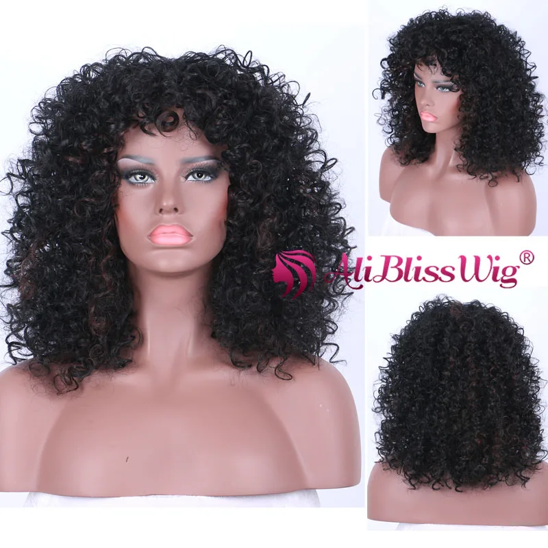 

Heat Good 100% Modacrylic Fiber Hair Black Highlight Brown Short Curly Machine Made None Lace Full Synthetic Wig for Black Women