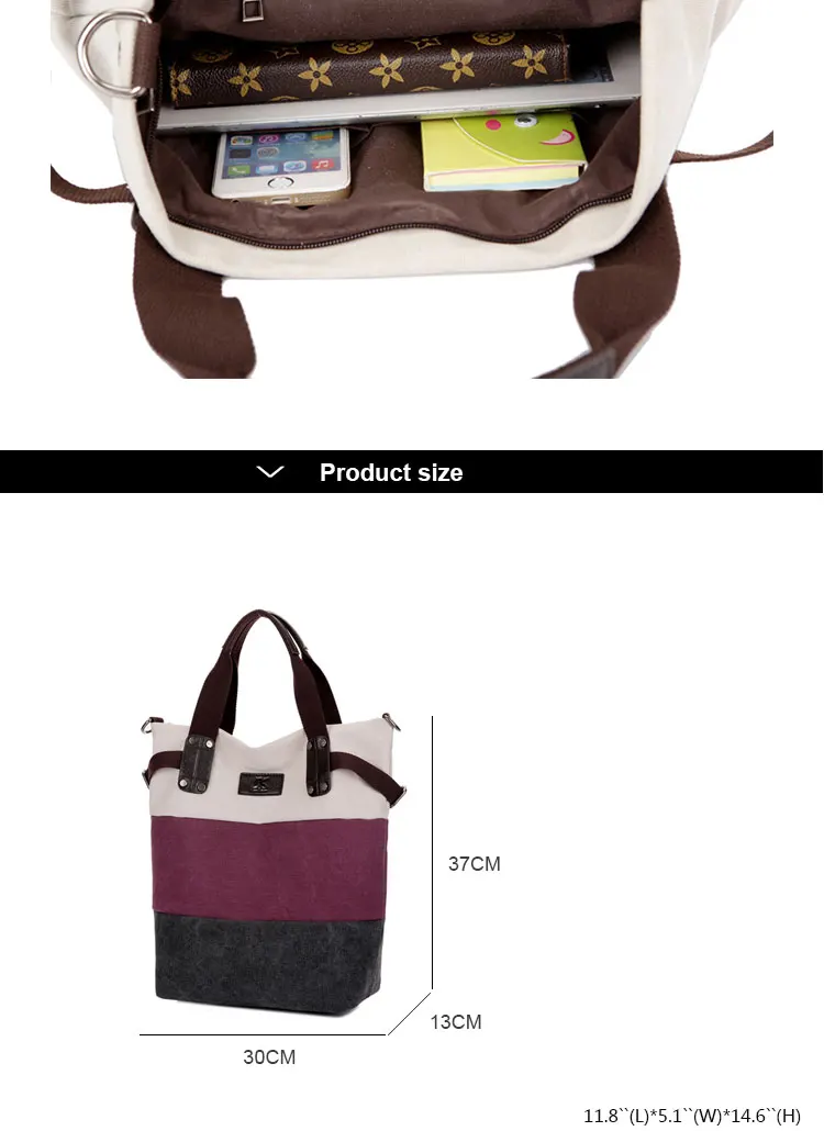 Customized fashion contrast color combination bag women canvas fashion bag