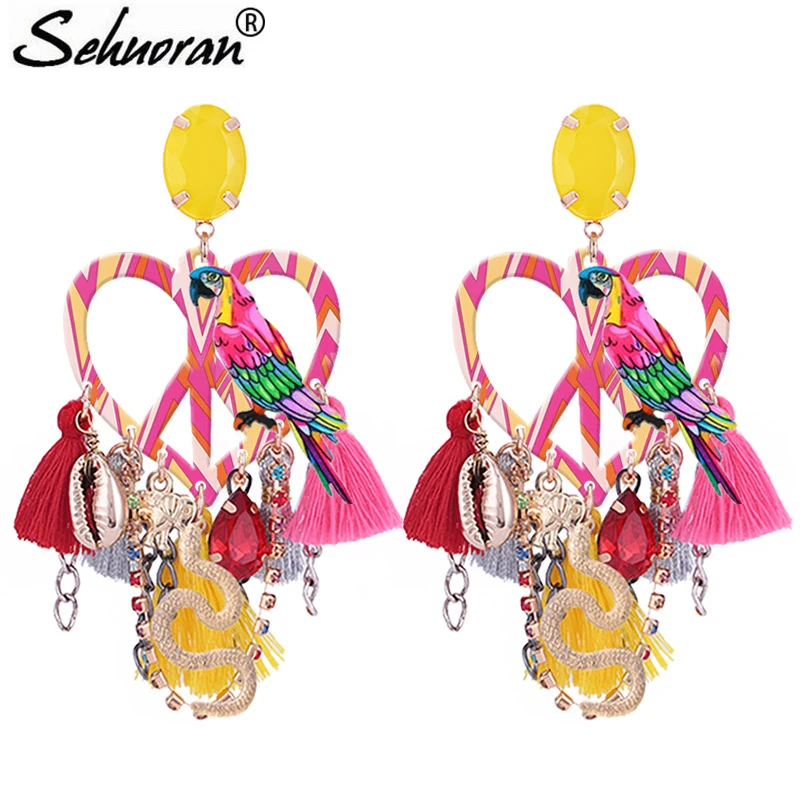 

Sehuoran Brincos Parrot Peace Heart Pendientes Tassel Earrings For Woman 2018 Summer New Designer Statement Earrings Oorbellen, 6 color