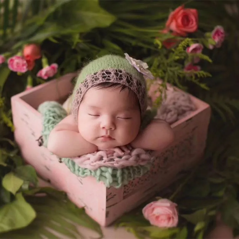 

Crochet Floral Bonnet Props Knit Mohair Baby Girl Flower Hat Newborn Floral Beanie Infant Prop Cap Studio Photography Props, Multiple color