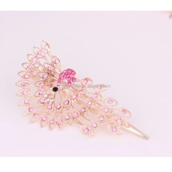 Six Color Golden Crystal Peacock Open Screen One Word Clip Jewelry