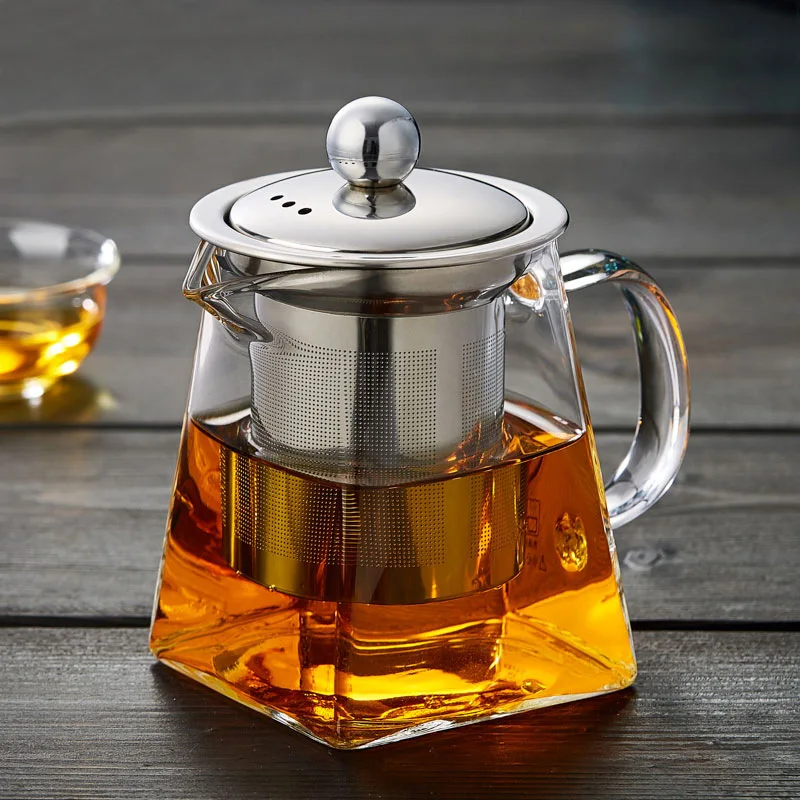 

2018 new design square shape pyrex glass teapot with infuser, Clear