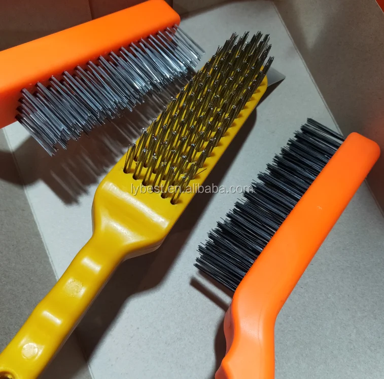 4 Rows Steel wire brush with yellow  plastic handle