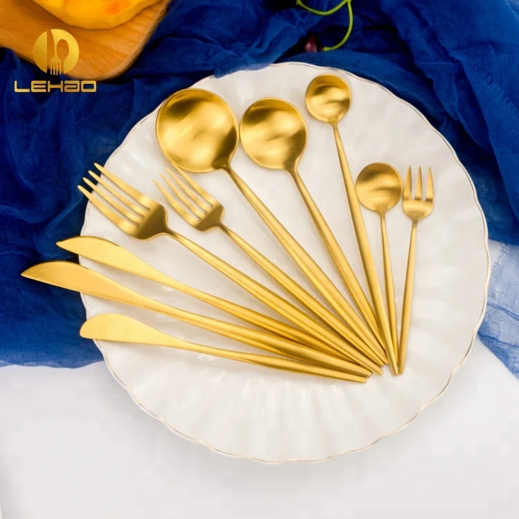 

SS 18/8 Spoon fork knife stainless steel gold cutlery Flatware set