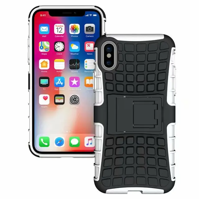 shockproof TPU+PC 2in1 tire pattern bracket cover phone case For iphone 6 7 8 X Plus