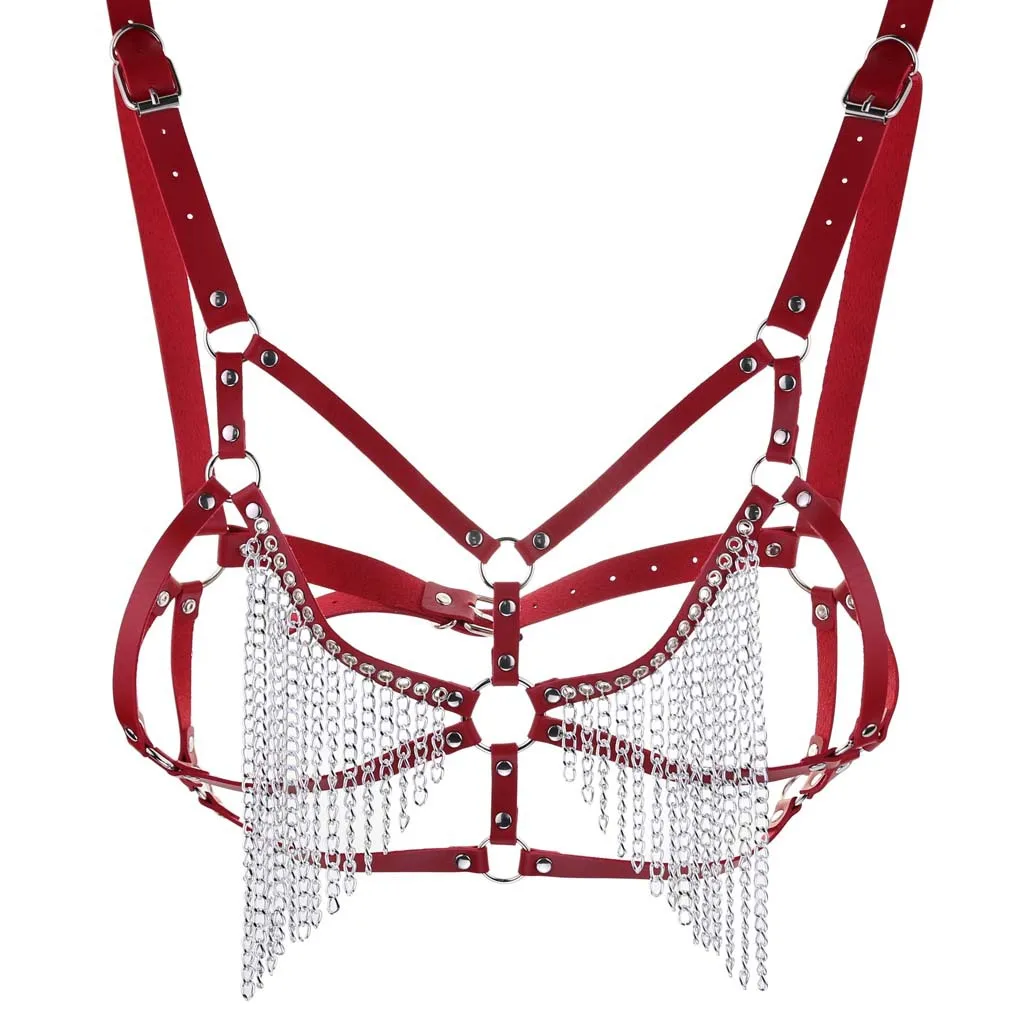 Leather Harness Bra Women Punk Body Cage Metal Chain Tops Adjust Size Strap Top Festival Rave Gothic Harnessess 