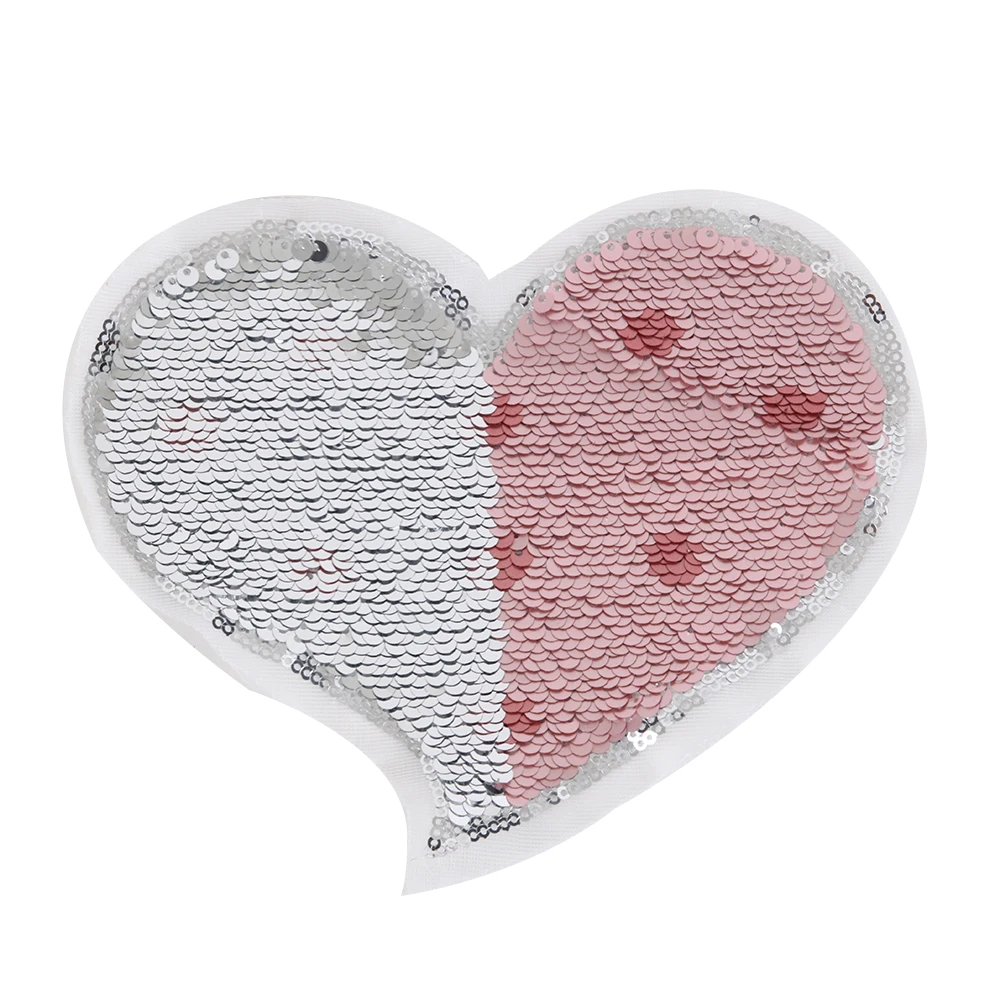 New Heart Reversible Color Sequins Sew On Patch for clothes DIY Crafts Coat Sweater Embroidered Paillette Patch Applique PE236