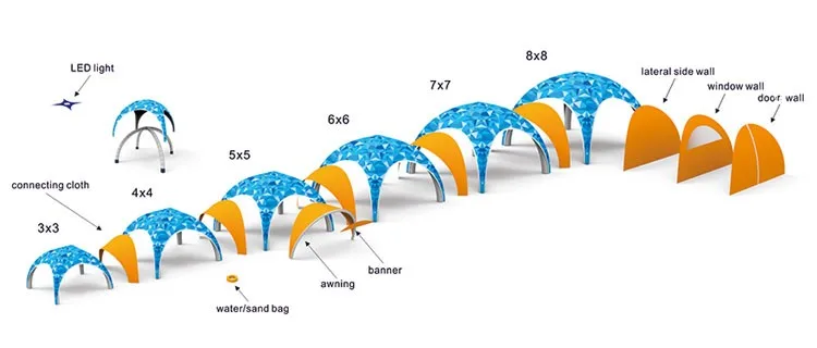 Custom outdoor inflatable party tent, 360 degree inflatable trade show tent with awning