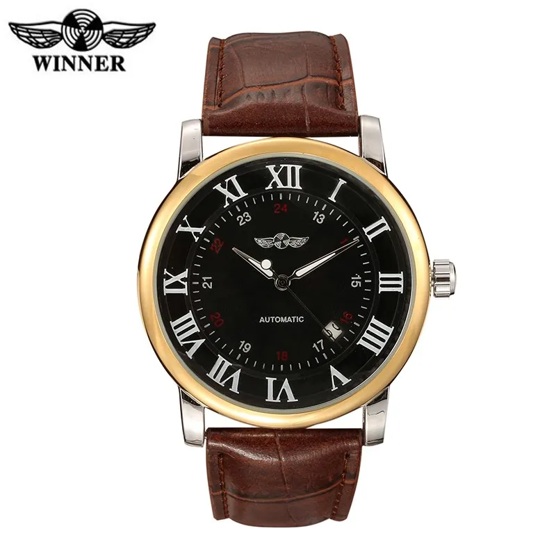 

top brand men classic automatic watch self wind mechanical business leather strap women wristwatch luxury analog winner watch