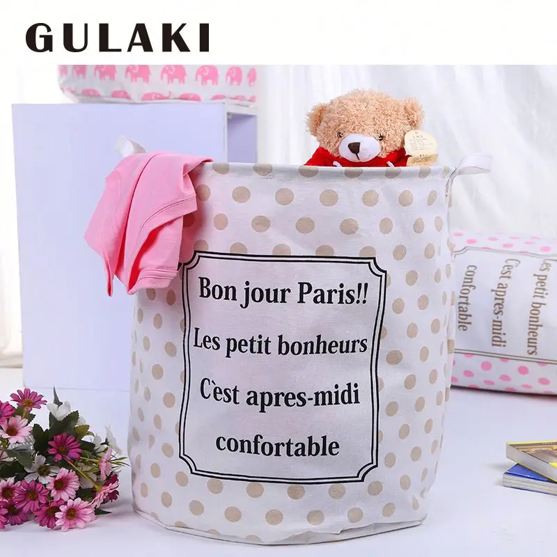 

Cotton linen large folding laundry storage basket hampers, Red dot/coffee dot