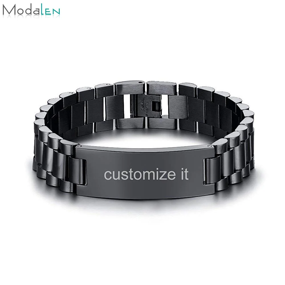 

Free sample latest engravable black stainless steel id bracelet jewelry guangzhou engraved stainless steel bracelet, Customized color