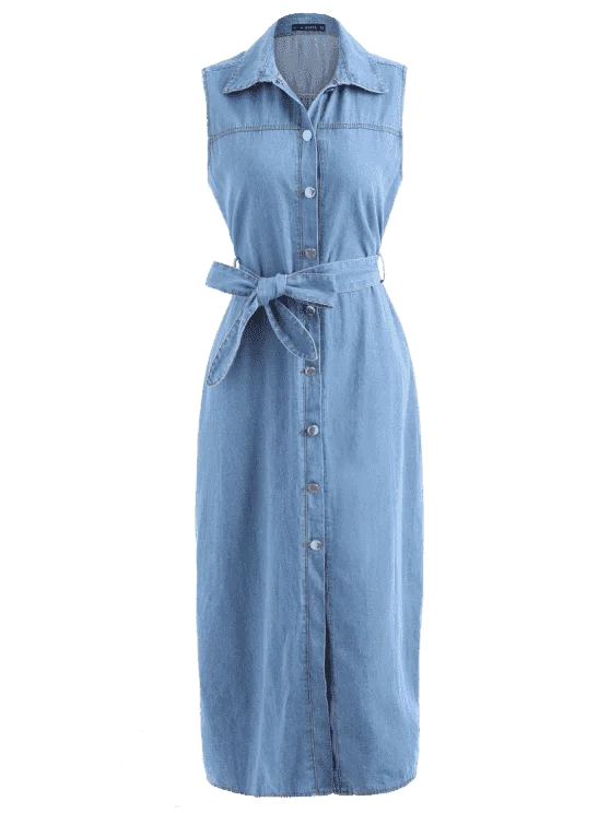 Summer Sleeveless With Blet Design Casual Dresses Length Denim Women Dresses for Lady