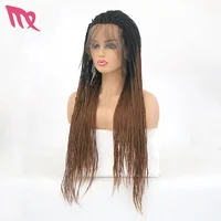 

Stock Kinky Twist Braided Lace Front Wig Brown Ombre Color Micro Braids Wig For Women