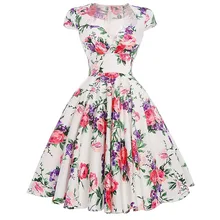 Women Dresses Summer Robe Sexy Vestidos Plus Size Floral Print Retro 50s 60s Vintage Dress Hepburn Pinup Cocktail Party Dresses