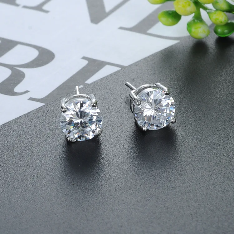 

Best Selling Simple 925 Sterling Silver stud earrings 2mm to 8mm round crystal cz diamond earrings jewelry for women girls, Silver/gold/rose gold color